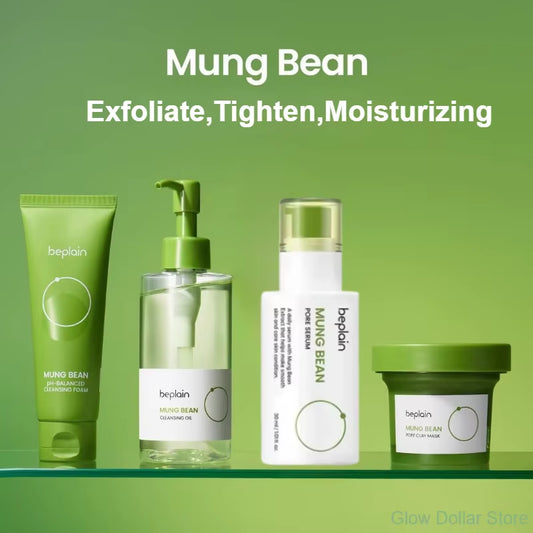 Korean Beplain Mung Bean Pore Serum,Deep Pore Cleansing Foam,Makeup Remover Oil and Clay Mask Facail Firming Skin Care Products